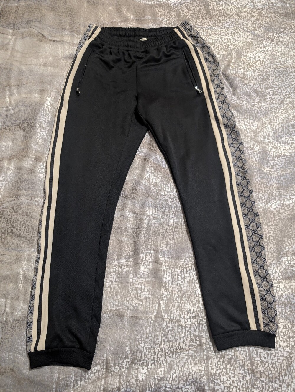 Gucci Technical Jersey GG Monogram Logo Side Ribbon Jogging Pants Men's - Small